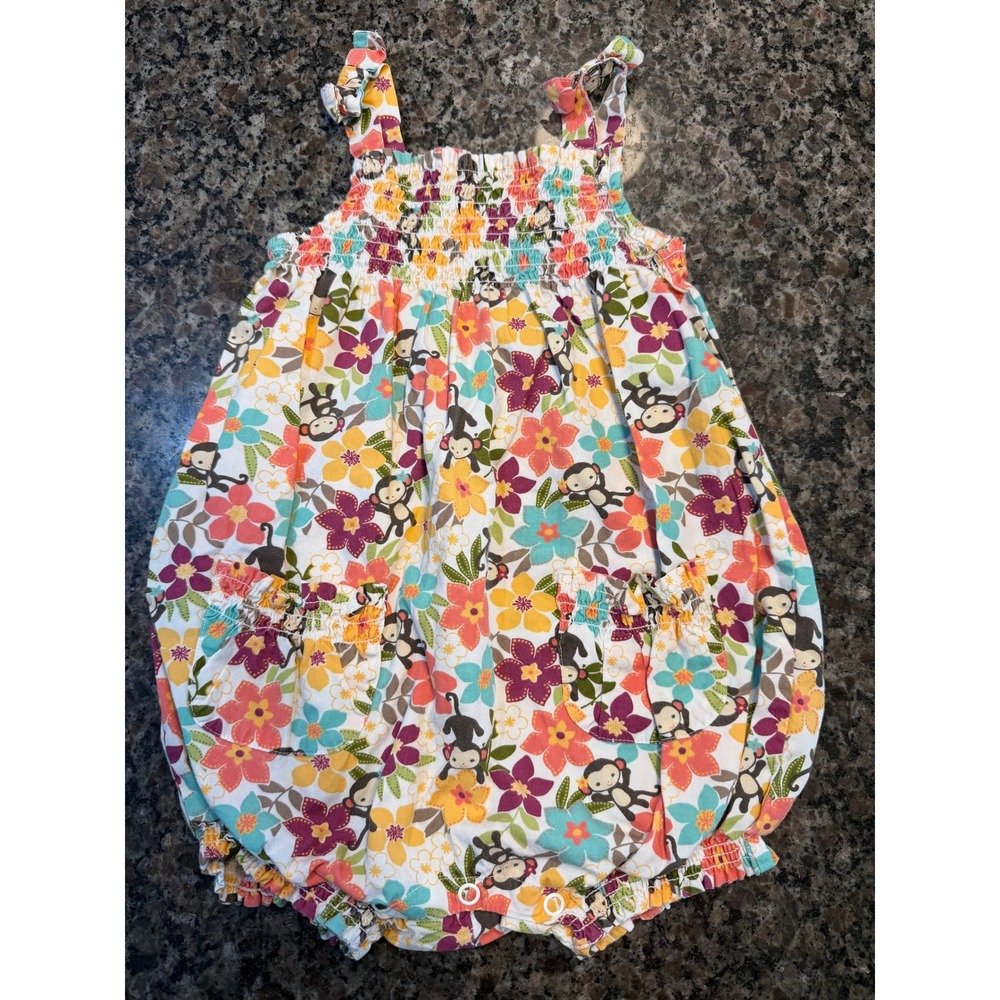Gymboree Baby Girl Monkey Floral Bubble Romper 18-24 Months Cotton Sunsuit